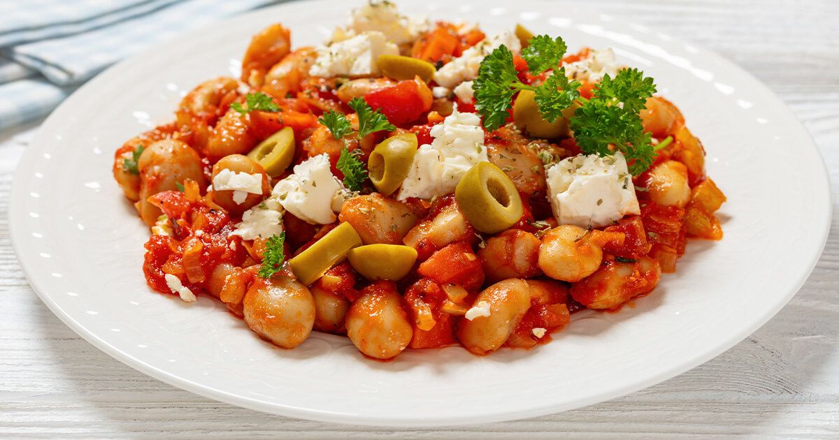 Mesimeriano greek dish on a white plate.